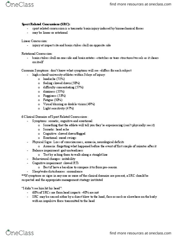 Kinesiology 2236A/B Lecture Notes - Lecture 15: Traumatic Brain Injury, Somnolence, Diplopia thumbnail