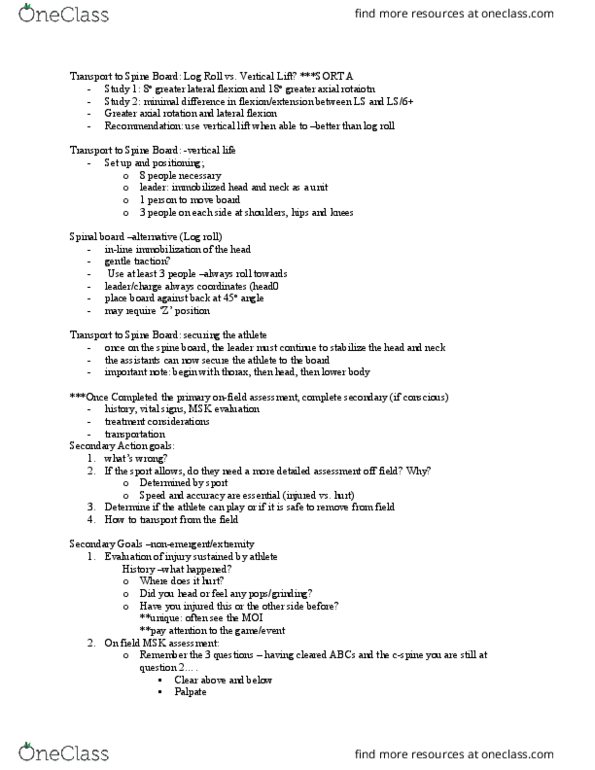 Kinesiology 2236A/B Lecture Notes - Lecture 20: Spinal Board, Costs In English Law thumbnail