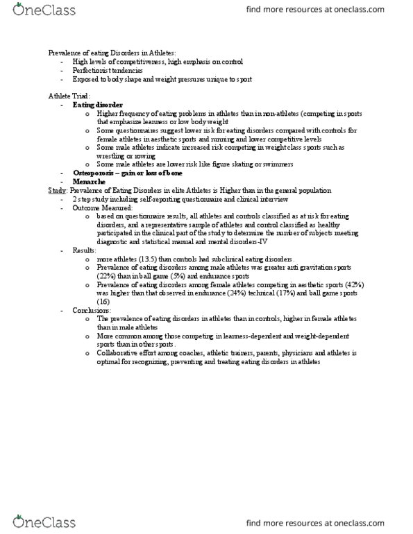 Kinesiology 1070A/B Lecture Notes - Lecture 15: Eating Disorder, Menarche, Osteoporosis thumbnail