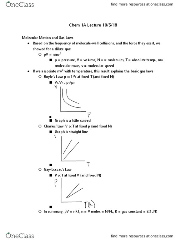 CHEM 1A Lecture Notes - Lecture 13: Ideal Gas Law, Gas Laws, Molecular Mass thumbnail