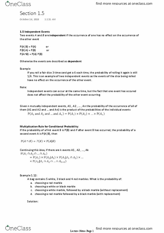 Statistical Sciences 2141A/B Lecture Notes - Lecture 8: Conditional Probability thumbnail