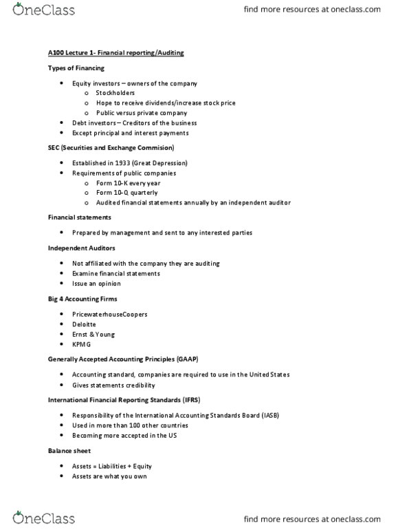 BUS-A 100 Lecture Notes - Lecture 1: Income Statement, International Accounting Standards Board, International Financial Reporting Standards thumbnail