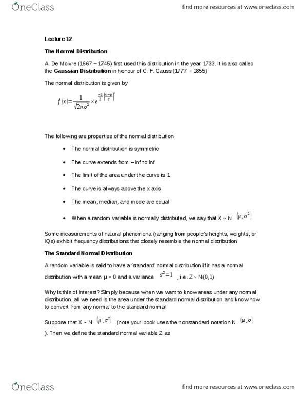 ECON 2B03 Lecture Notes - Lecture 12: Simple Random Sample, Statistical Parameter, Standard Normal Deviate thumbnail