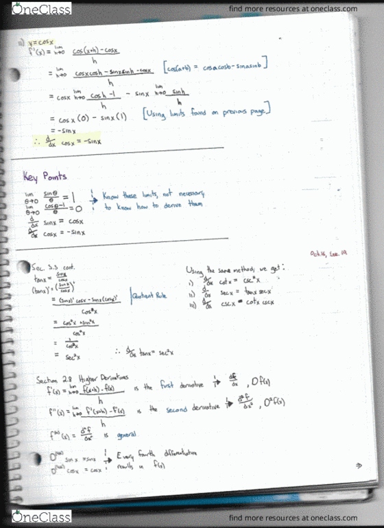 Calculus 1000A/B Lecture 19: Sec. 3.3 (cont.) and 2.8 Higher Derivatives cover image