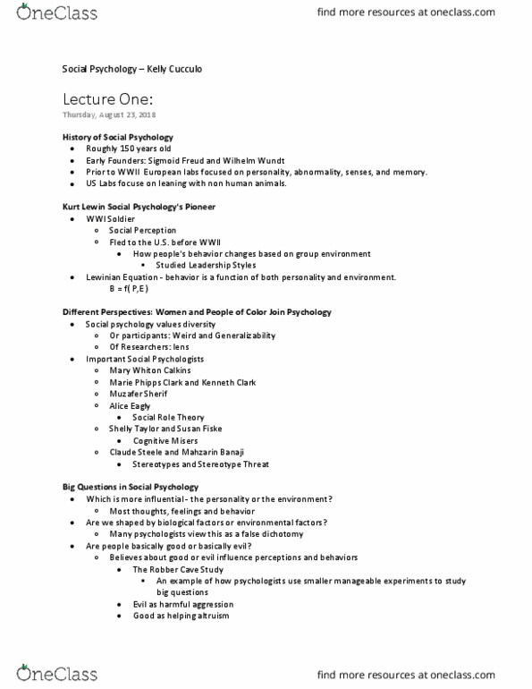 PSYC 361 Lecture Notes - Lecture 1: Social Loafing, Group Dynamics, Scientific Method thumbnail