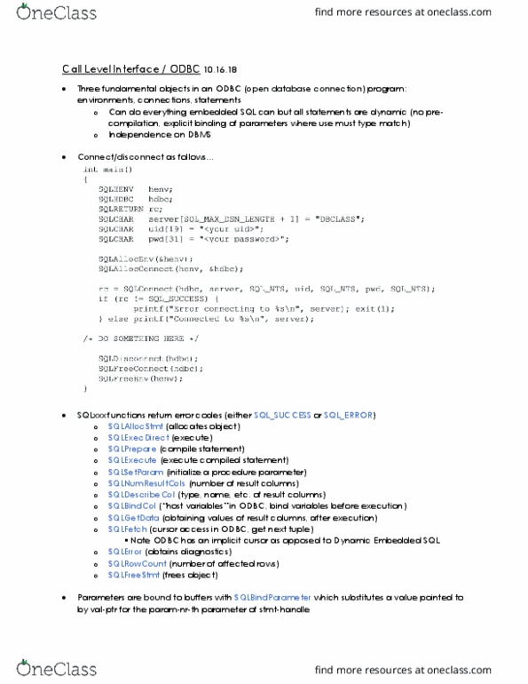 CS348 Lecture Notes - Lecture 7: Embedded Sql, Open Database Connectivity, Database thumbnail