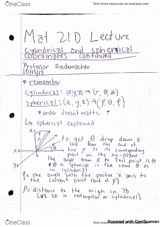 MAT 21D Lecture 9: Cylindrical and Spherical Coordinates Continued: How to Convert cover image