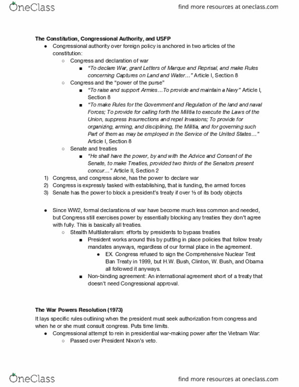 GOV 312L Lecture Notes - Lecture 6: Comprehensive Nuclear-Test-Ban Treaty, Multilateralism, Rein thumbnail