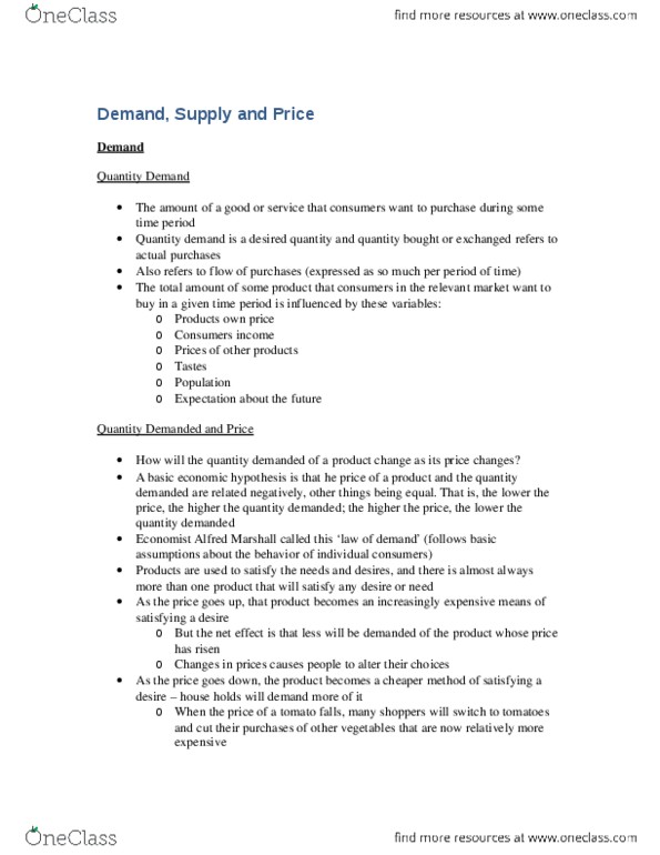 ECON 111 Chapter : Demand, Supply and Price thumbnail