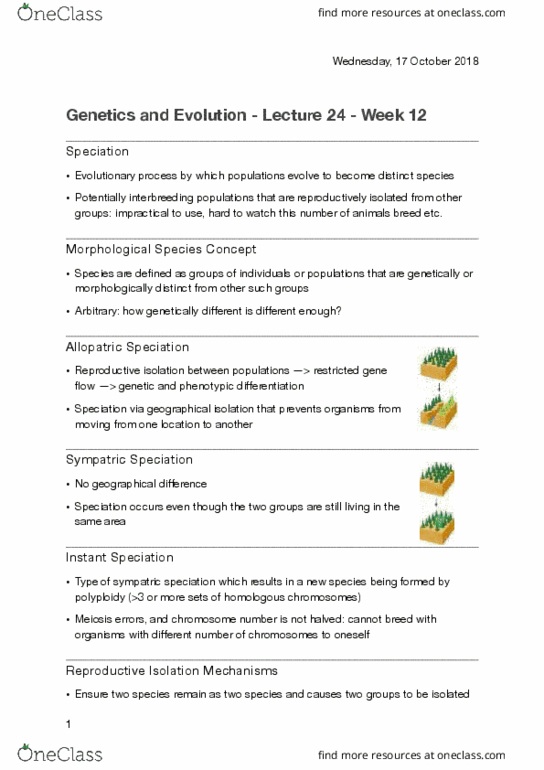 BIOL10005 Lecture Notes - Lecture 24: Reproductive Isolation, Speciation, Polyploid thumbnail