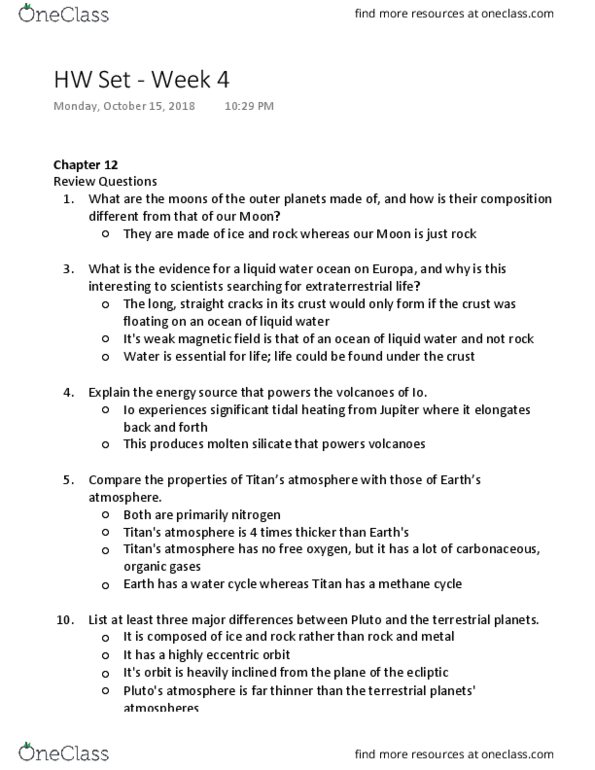 ASTR 101 Chapter Notes - Chapter 12-14, 21: Water Cycle, Kuiper Belt, Oort Cloud thumbnail