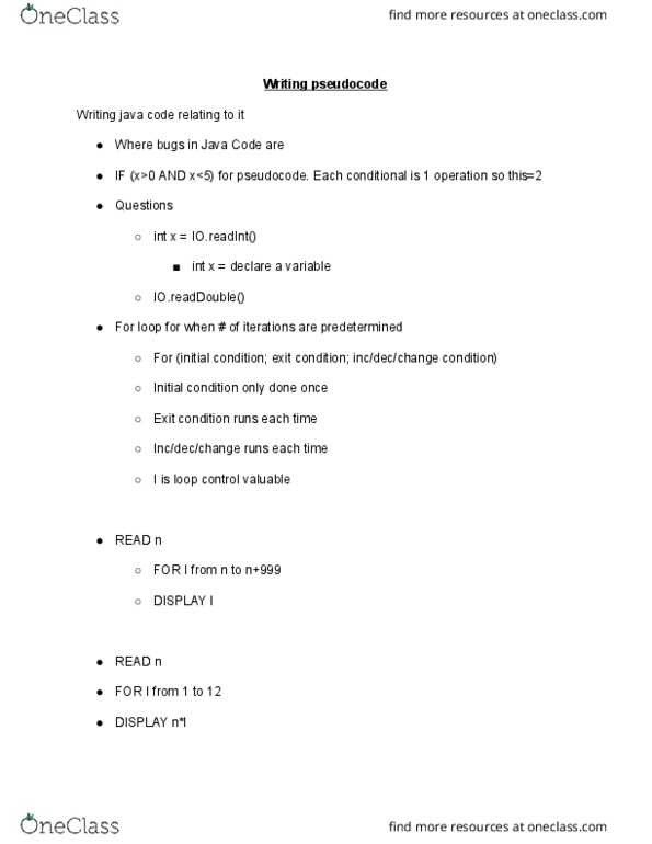 01:198:111 Lecture Notes - Lecture 2: Pseudocode, Initial Condition, For Loop thumbnail