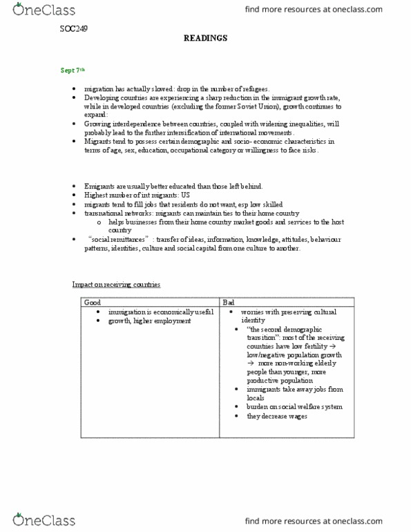 SOC249H1 Chapter Notes - Chapter sept 7 lecture 1: Demographic Transition, Social Capital, Human Migration thumbnail