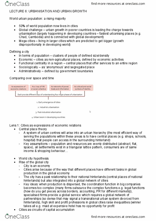 ATS1309 Lecture Notes - Lecture 6: Central Place Theory, Urban Sociology, International Development thumbnail