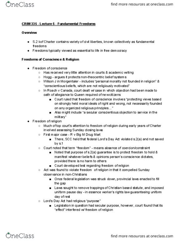 CRIM 335 Lecture Notes - Lecture 5: Conscientious Objector, Henry Morgentaler, The Home Depot thumbnail