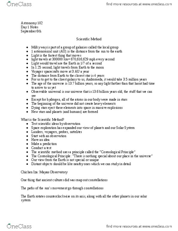 CAS AS 102 Lecture Notes - Scientific Method, Celestial Equator, Cosmological Principle thumbnail