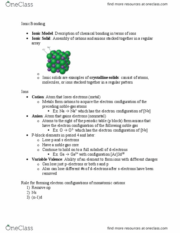 CHEM 1A Chapter Notes - Chapter 2: Electron Configuration, Ionic Compound, Noble Gas thumbnail