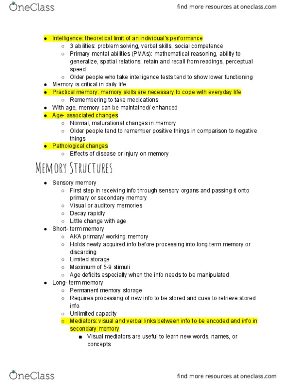 GERO 14029 Lecture Notes - Lecture 8: Long-Term Memory, Short-Term Memory, Sensory Memory thumbnail