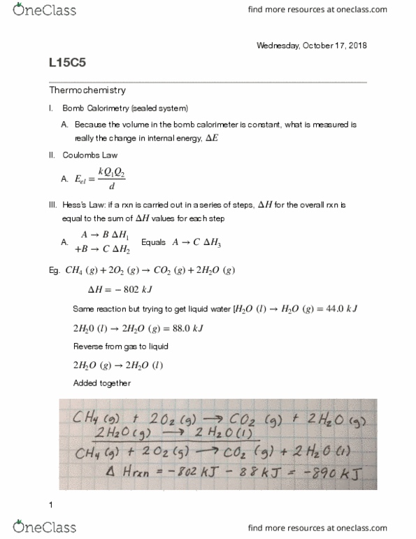 CHE K121 Lecture Notes - Lecture 15: Calorimeter, Joule, Calorimetry thumbnail