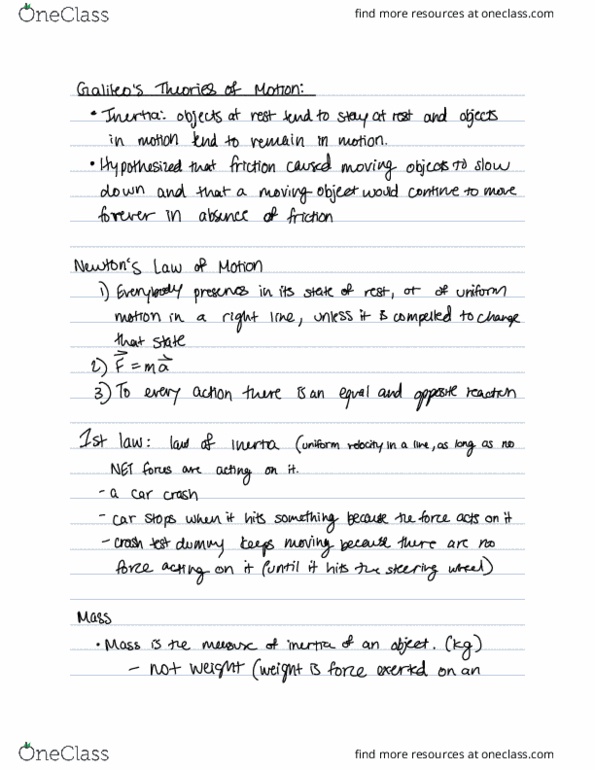 PHYSICS 130-1 Lecture Notes - Lecture 7: Normal Force thumbnail