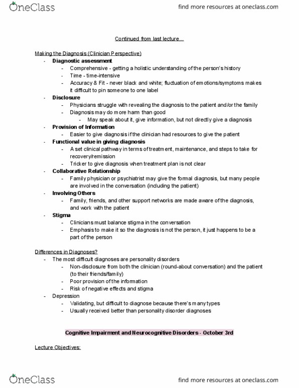 HLTHAGE 3N03 Lecture Notes - Lecture 8: Family Medicine, Personality Disorder, Amnesia thumbnail