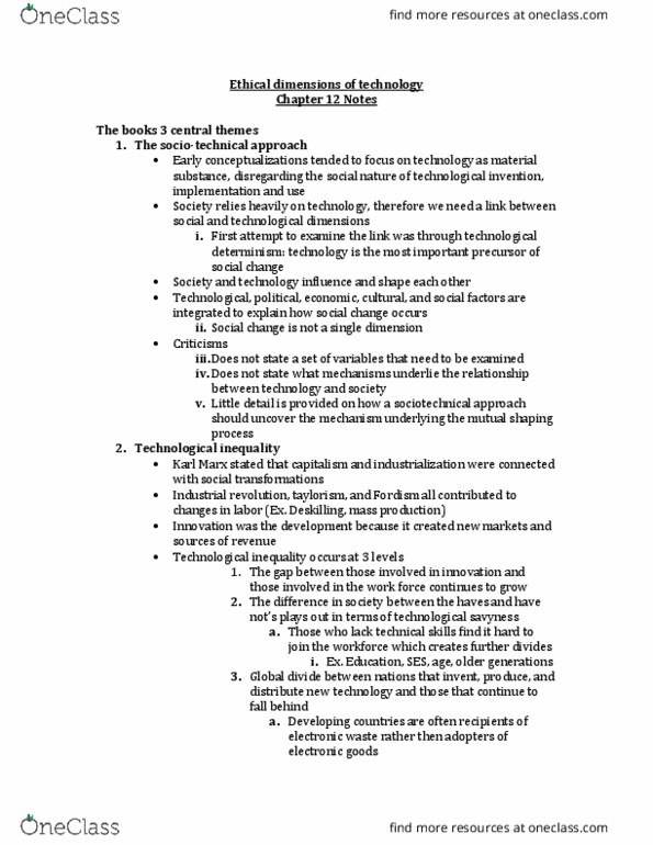 Sociology 2106A/B Chapter Notes - Chapter 12: Electronic Waste, Deskilling, Technological Determinism thumbnail