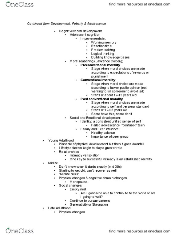 PSYCH 1100 Lecture Notes - Lecture 24: Midlife Crisis, Peer Pressure, Moral Reasoning cover image