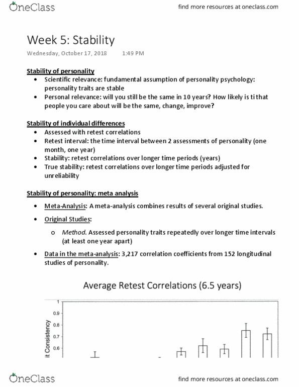 PSY230H5 Lecture Notes - Lecture 5: Meta-Analysis, Longitudinal Study, Personality Psychology thumbnail