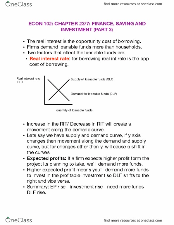 ECON102 Lecture Notes - Lecture 6: Loanable Funds, Real Interest Rate, Demand Curve thumbnail