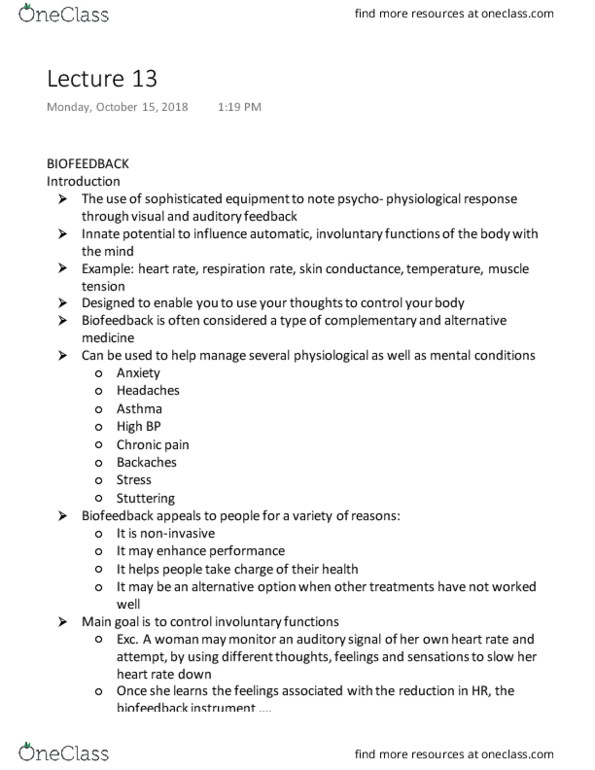 Kinesiology 2276F/G Lecture Notes - Lecture 13: Fitbit, Motivation, Biofeedback thumbnail