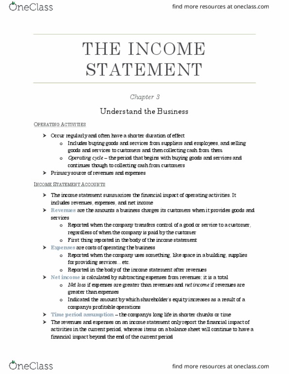 ACTG 1P91 Chapter Notes - Chapter 3: Income Statement, Net Income, Balance Sheet thumbnail