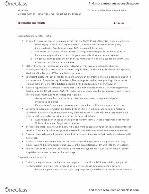 HSS 4102 Lecture Notes - Lecture 10: Fmr1, Atrx, Intellectual Disability thumbnail