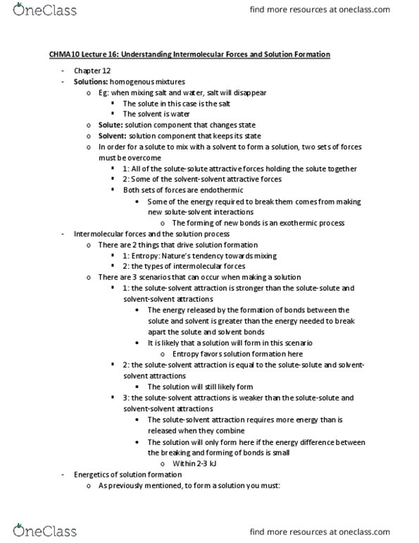 CHMA10H3 Lecture Notes - Lecture 19: Intermolecular Force, Solution Process, Joule cover image