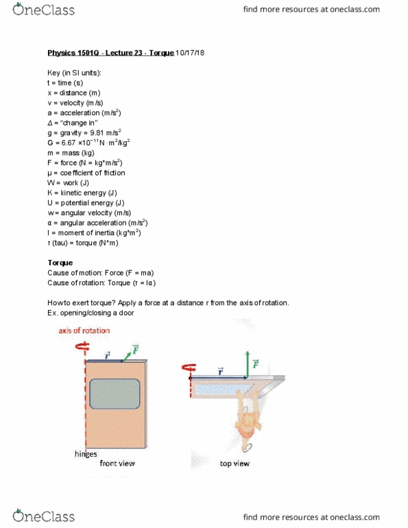 PHYS 1501Q Lecture 23: PHYS 1501Q - Lecture 23 - Torque cover image
