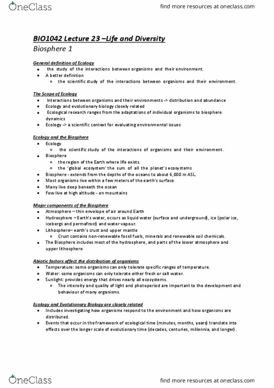 BIO1042 Lecture Notes - Lecture 23: Soil Chemistry, Hydrosphere, Lithosphere thumbnail