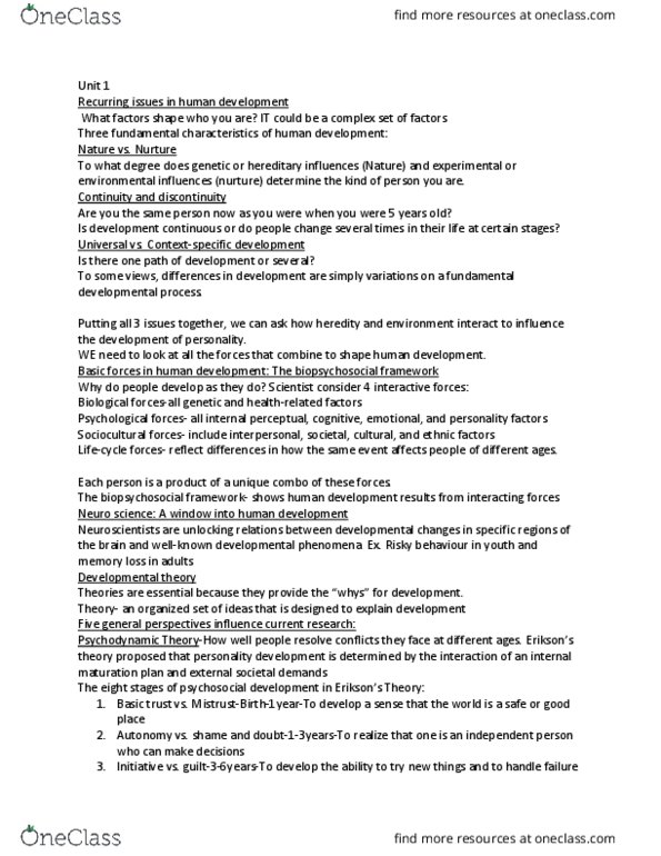 FMLY 1010 Lecture Notes - Lecture 1: Biopsychosocial Model, Heredity, Behaviorism thumbnail