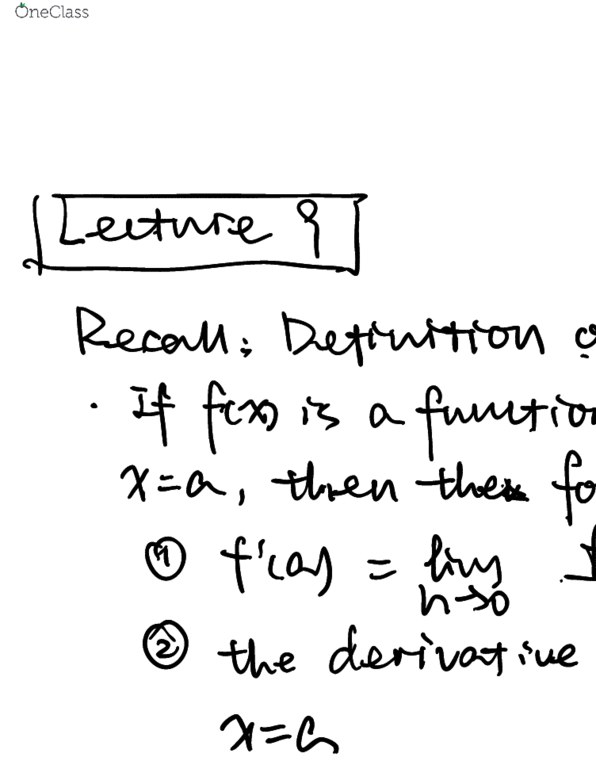 MAT 21A Lecture 9: recall the definition of derivative and some graph cover image