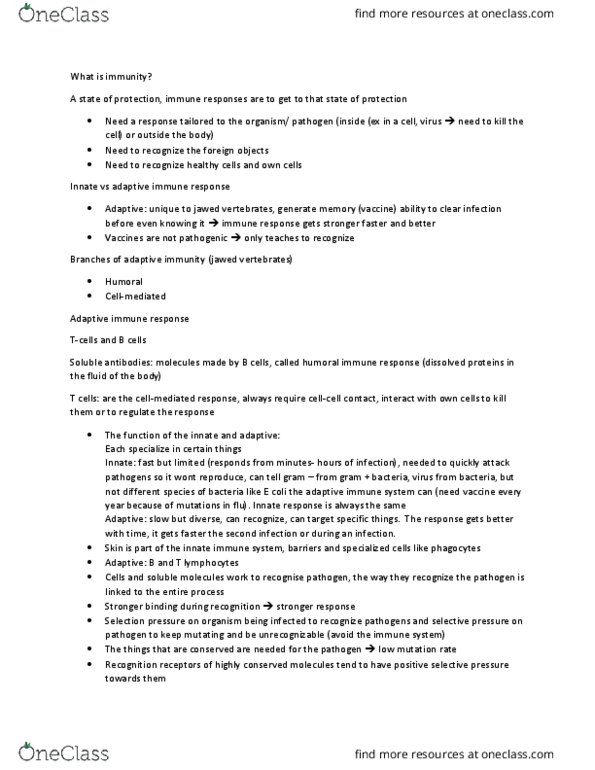 BIOL 3120 Lecture Notes - Lecture 1: Adaptive Immune System, Innate Immune System, B-Cell Receptor thumbnail