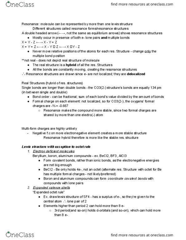 CHEM101 Lecture Notes - Lecture 1: Beryllium Chloride, Lone Pair, Lewis Structure thumbnail