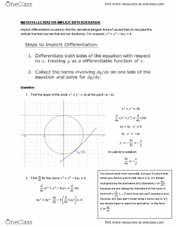 MATH114 Lecture Notes - Lecture 19: Implicit Function thumbnail