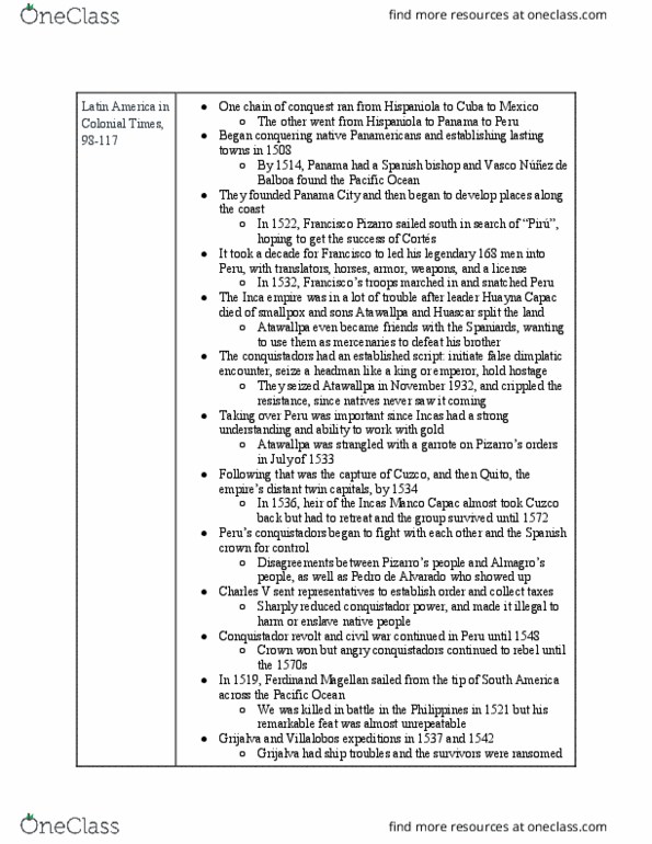 HIST 380 Chapter Notes - Chapter 7: Pedro De Alvarado, Huayna Capac, Inca Empire thumbnail