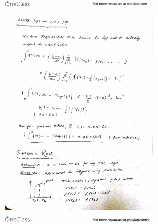 MATH 141 Lecture 23: MATH 141 - Lecture 23 - OCT 17 cover image