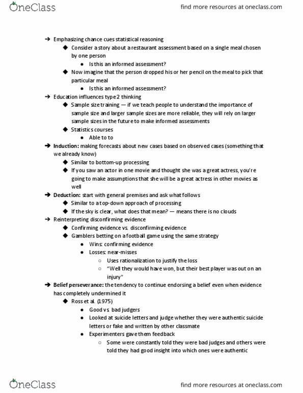 AUPSY 263 Lecture Notes - Lecture 25: Belief Perseverance, Sample Size Determination, Junkers D.I thumbnail