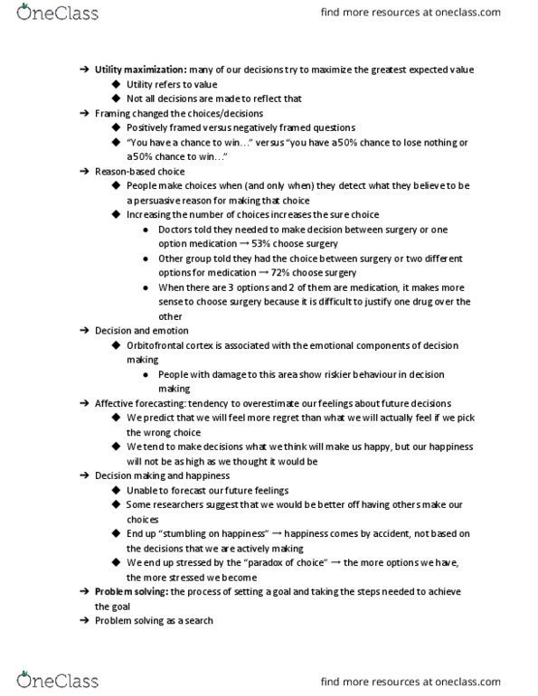 AUPSY 263 Lecture Notes - Lecture 26: Orbitofrontal Cortex, Affective Forecasting, Problem Solving thumbnail