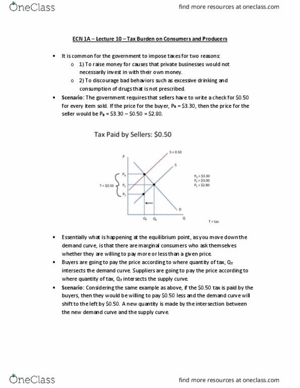ECN 001A Lecture Notes - Lecture 10: Demand Curve, Equilibrium Point cover image