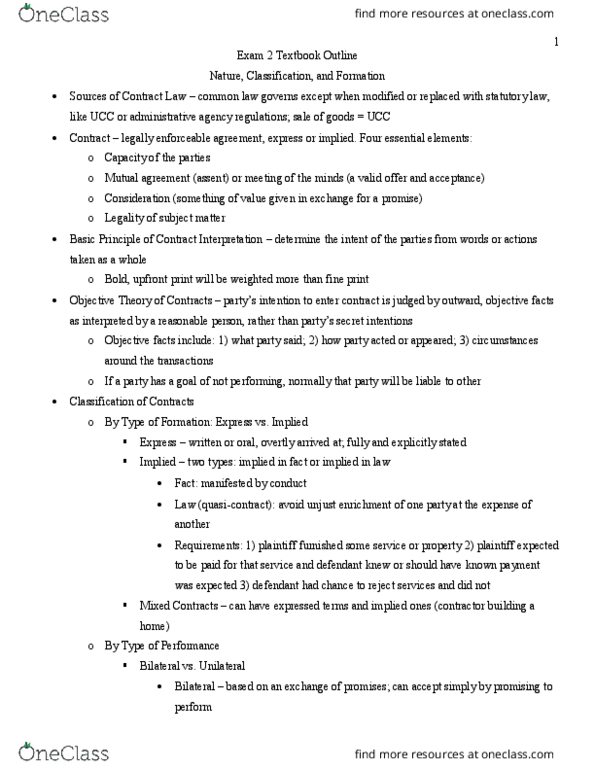 BUL 4310 Midterm: Exam 2 Textbook Outline - OneClass