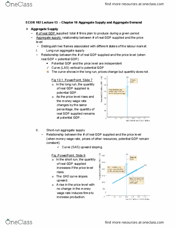 ECON102 Lecture Notes - Lecture 13: Aggregate Supply, Potential Output, Aggregate Demand cover image