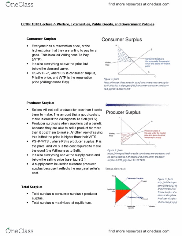 ECON 1B03 Lecture Notes - Lecture 7: Economic Surplus, Reservation Price, Economic Equilibrium cover image