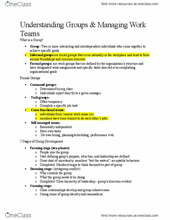 MNGT 3810 Lecture Notes - Lecture 8: Eval, Group Cohesiveness, Job Design thumbnail