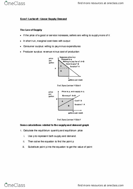 ECON 1 Lecture Notes - Lecture 9: Economic Equilibrium, Economic Surplus, Marginal Cost cover image